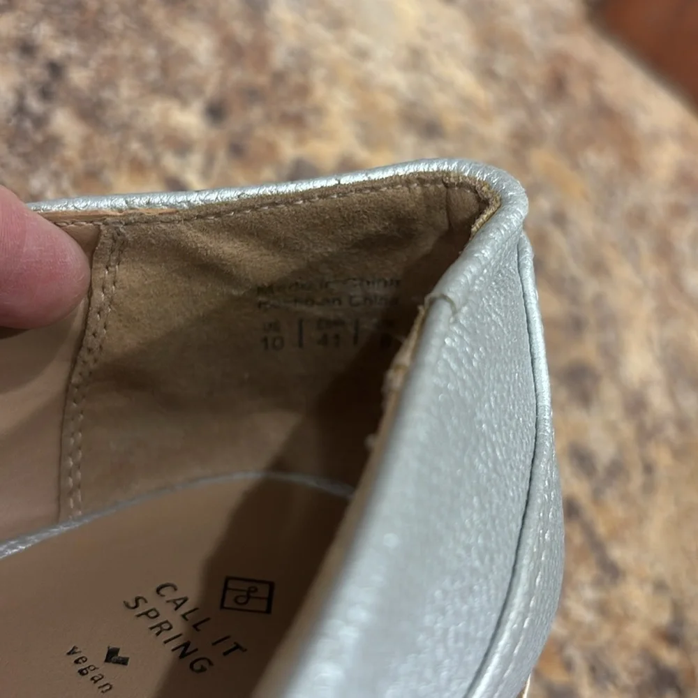 Call It Spring Vegan Silver Wedge Slip On Loafers Size 10 - Picture 9 of 12